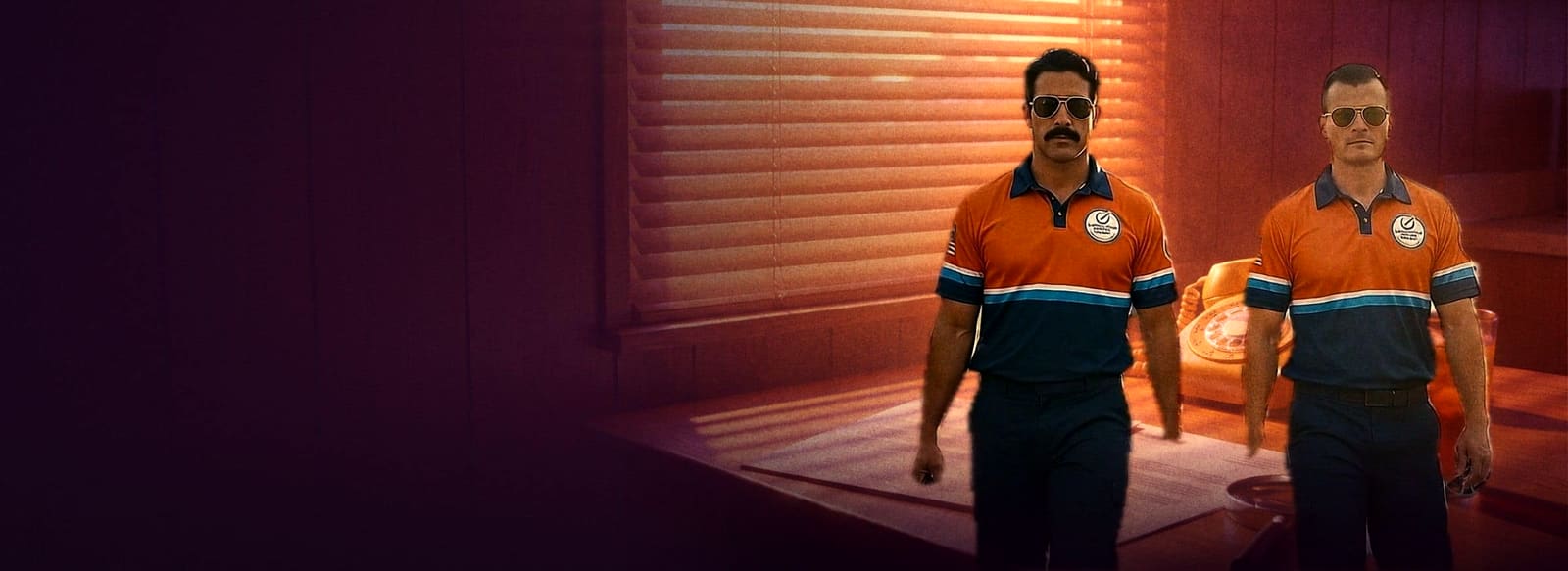 1970s sequel-poster art: two Climate Control Services technicians in sunglasses walking toward the camera, in front of a wood-paneled kitchen table holding two AC quotes in striped sunset light.