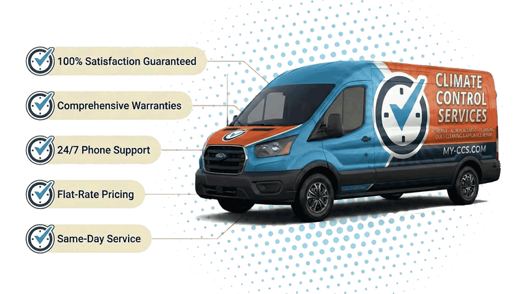 A clean CCS service van and technician ready for a Palm Beach County AC repair call.